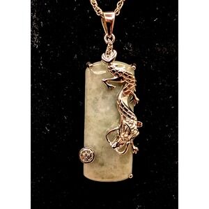 Year of the Dragon PAJ 925 Sterling Silver Genuine Jade White Sapphire Necklace